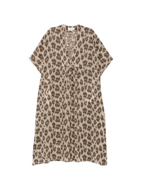 animal-print gathered midi dress by PSOPHIA
