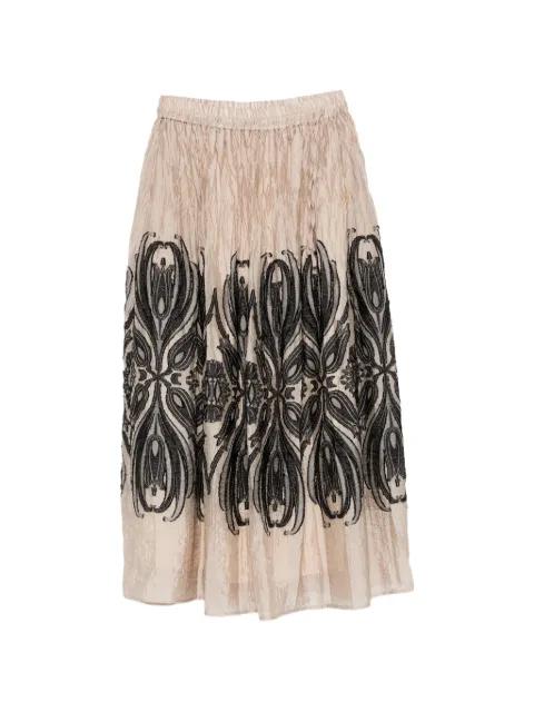 embroidered crinkled midi skirt by PSOPHIA