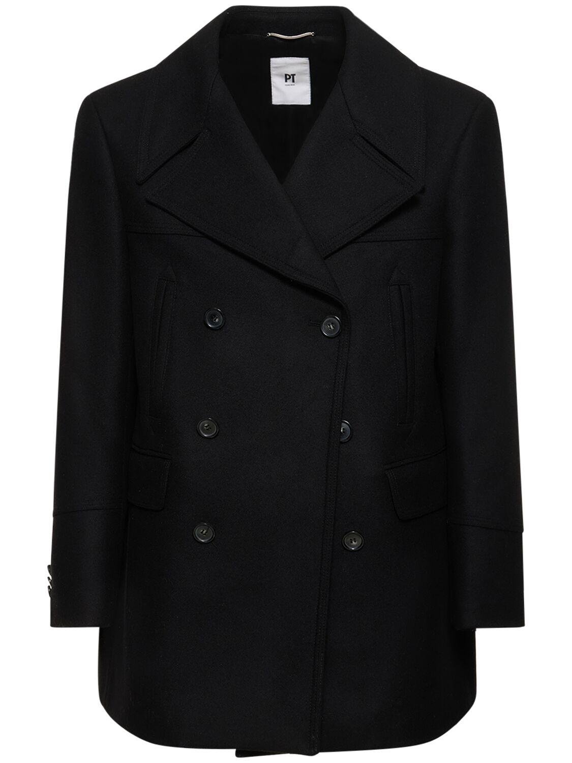 Double Breasted Wool Blend Peacoat by PT TORINO