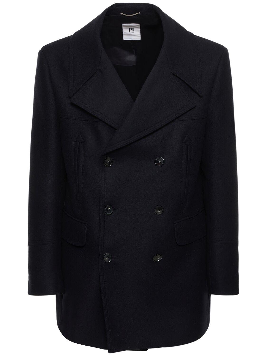 Double Breasted Wool Blend Peacoat by PT TORINO