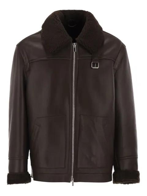 shearling-trim leather jacket by PT TORINO