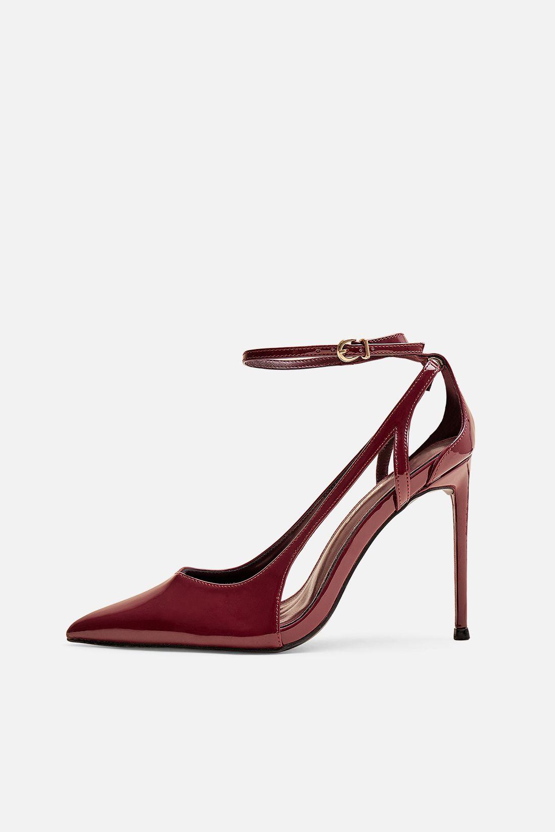 Allegedly Burgundy Patent Cut Out Detail Ankle Strap Court Shoes by PUBLIC DESIRE