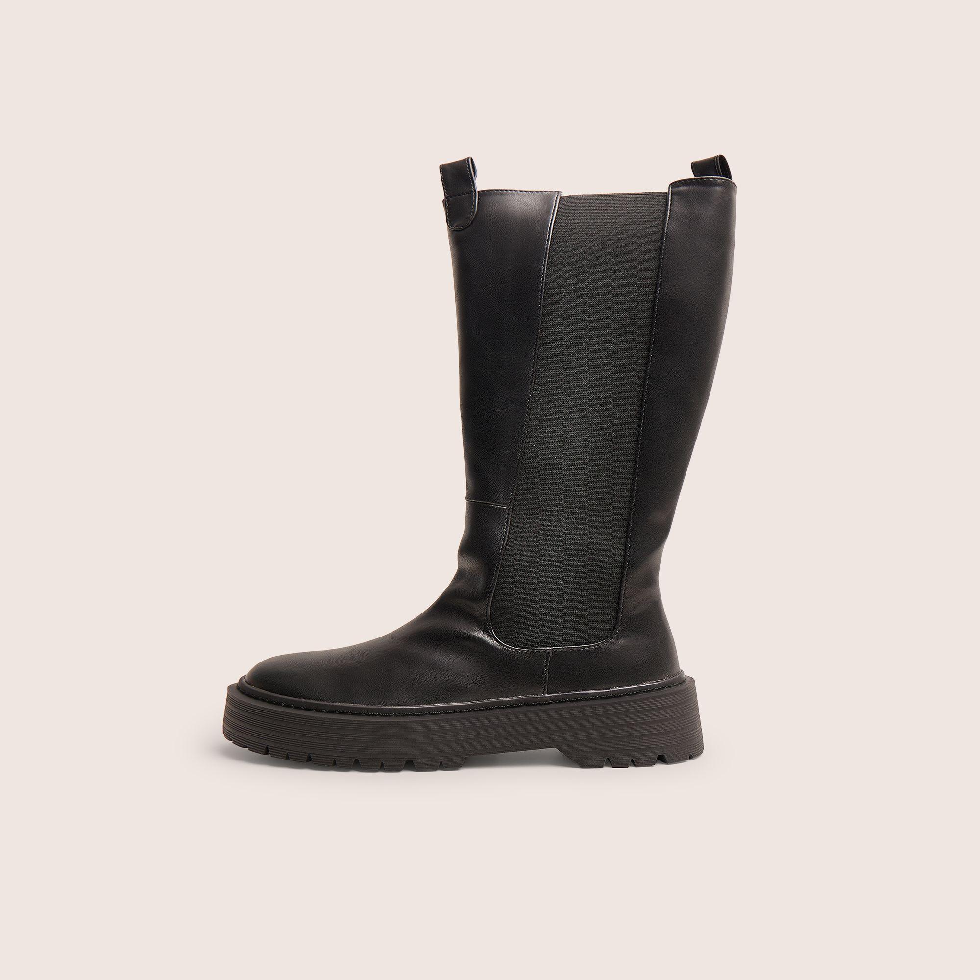 Andi Black Knee high Chunky Sole Boots by PUBLIC DESIRE
