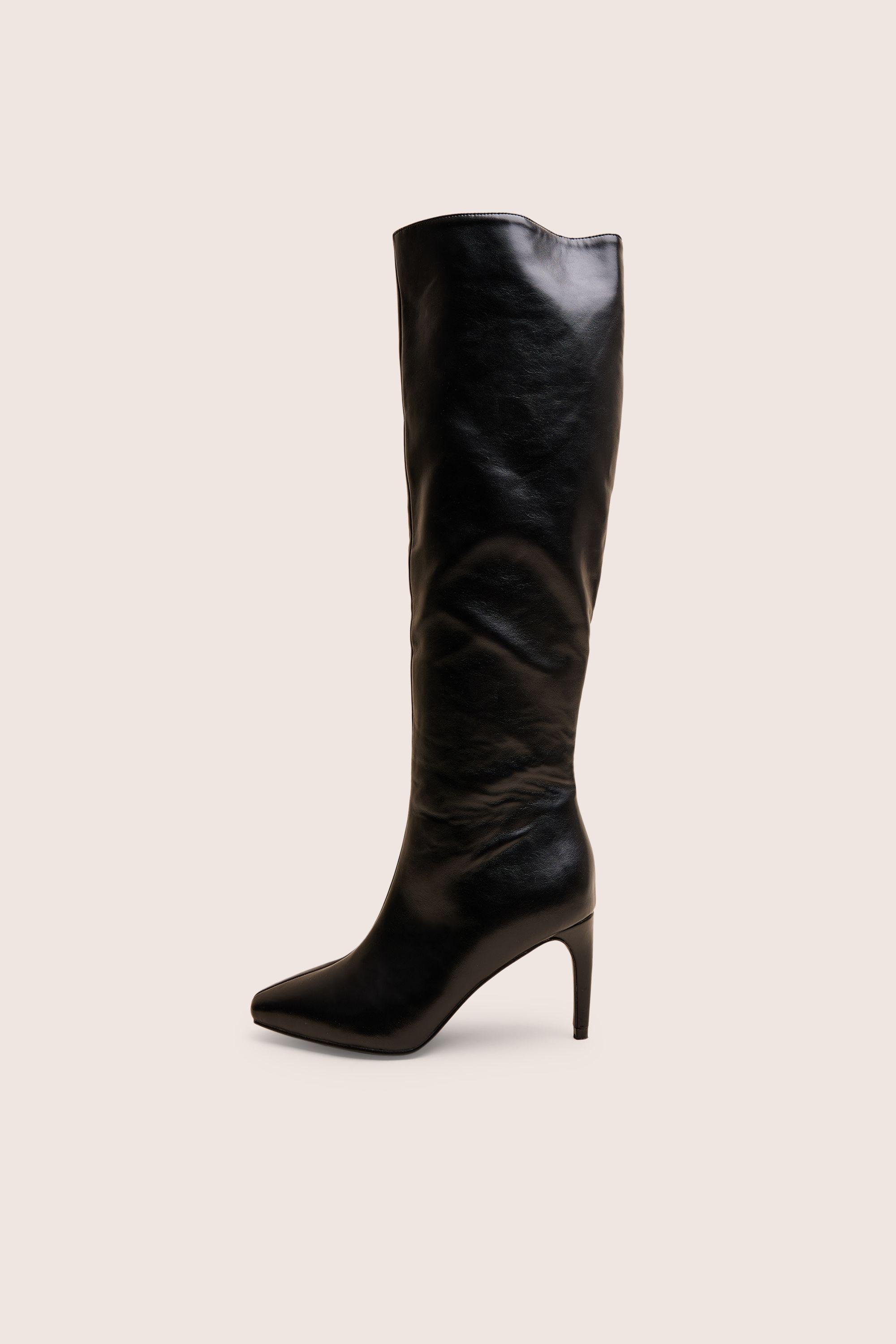 Jenny Black Curved Heel Knee High Boots by PUBLIC DESIRE