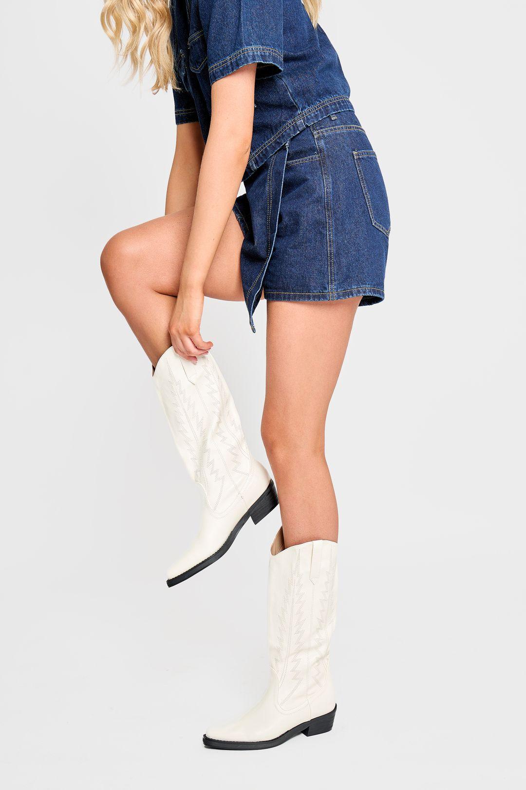 Koboi White Western Flat Cowboy Boots by PUBLIC DESIRE