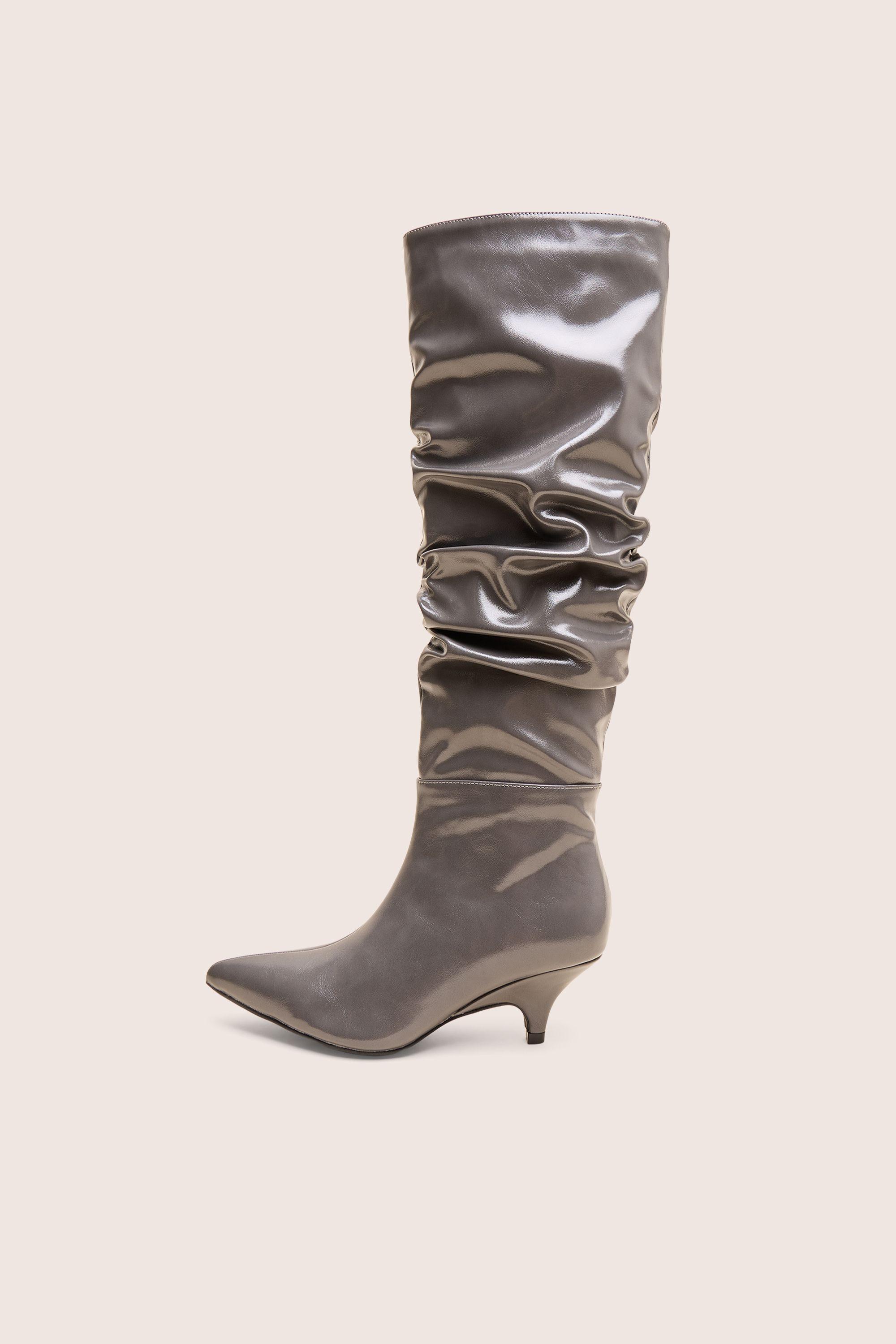 La Dolce Vita Slate Grey Rouched Kitten Heel Knee High Boots by PUBLIC DESIRE