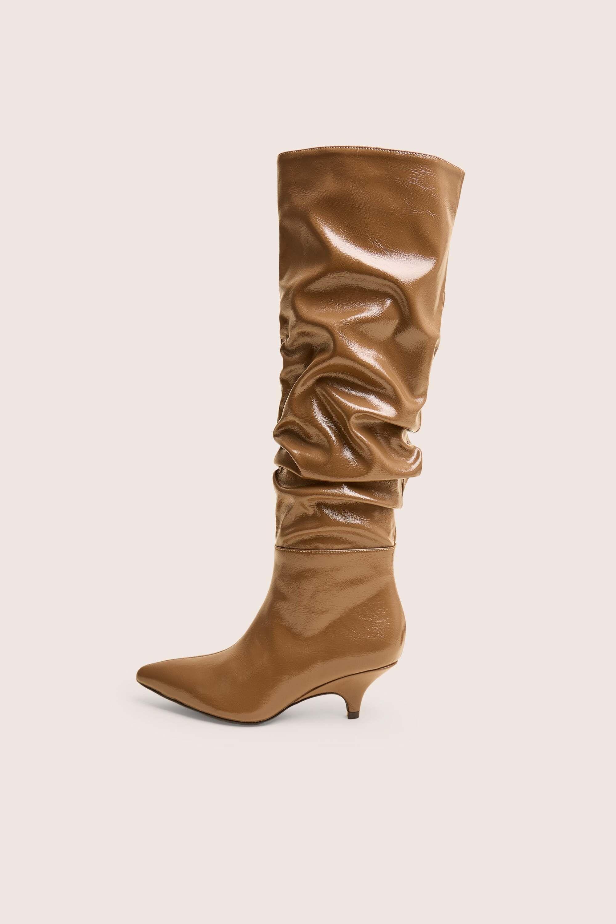 La Dolce Vita Taupe Ruched Kitten Heel Knee High Boots by PUBLIC DESIRE