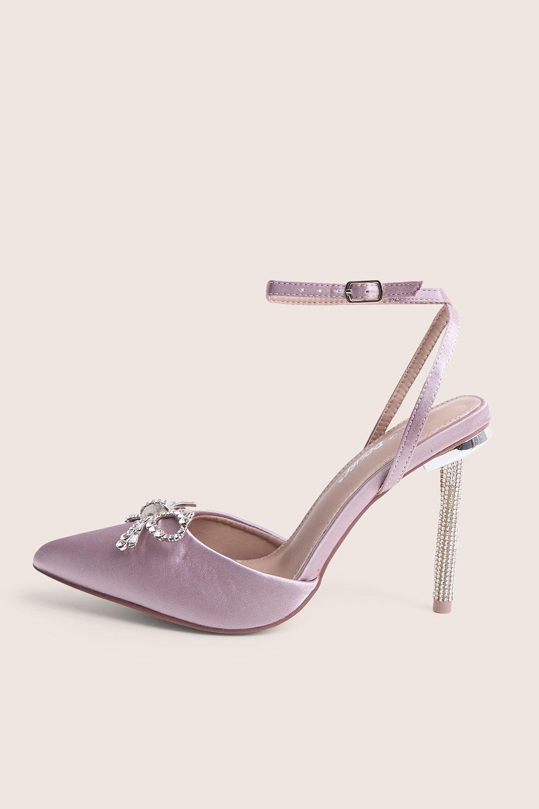 Martini Pink Satin Bow Detail With Diamante High Heels by PUBLIC DESIRE