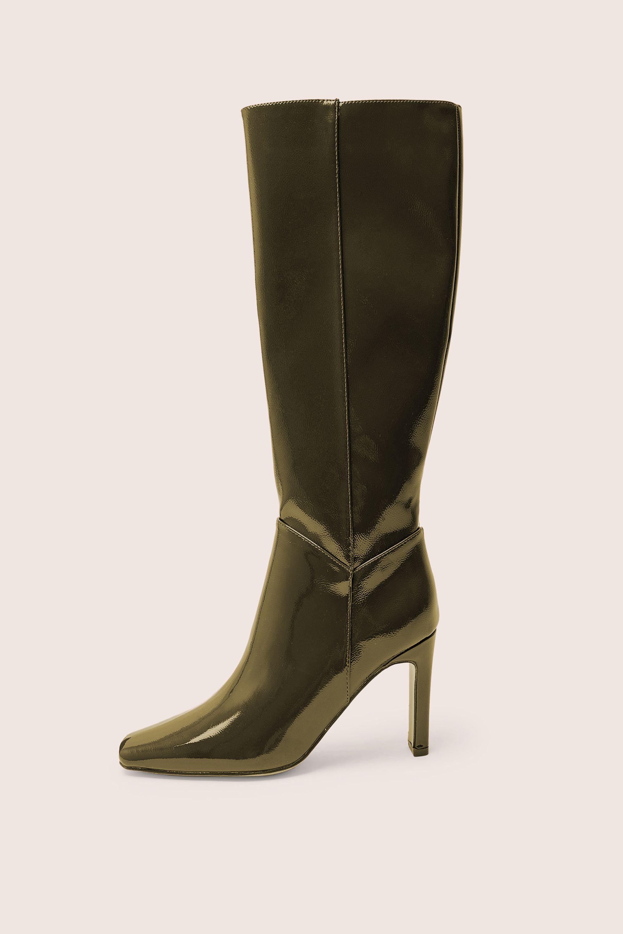 Pose Dark Green Zip Up Knee High Slim Block Heeled Boots by PUBLIC DESIRE