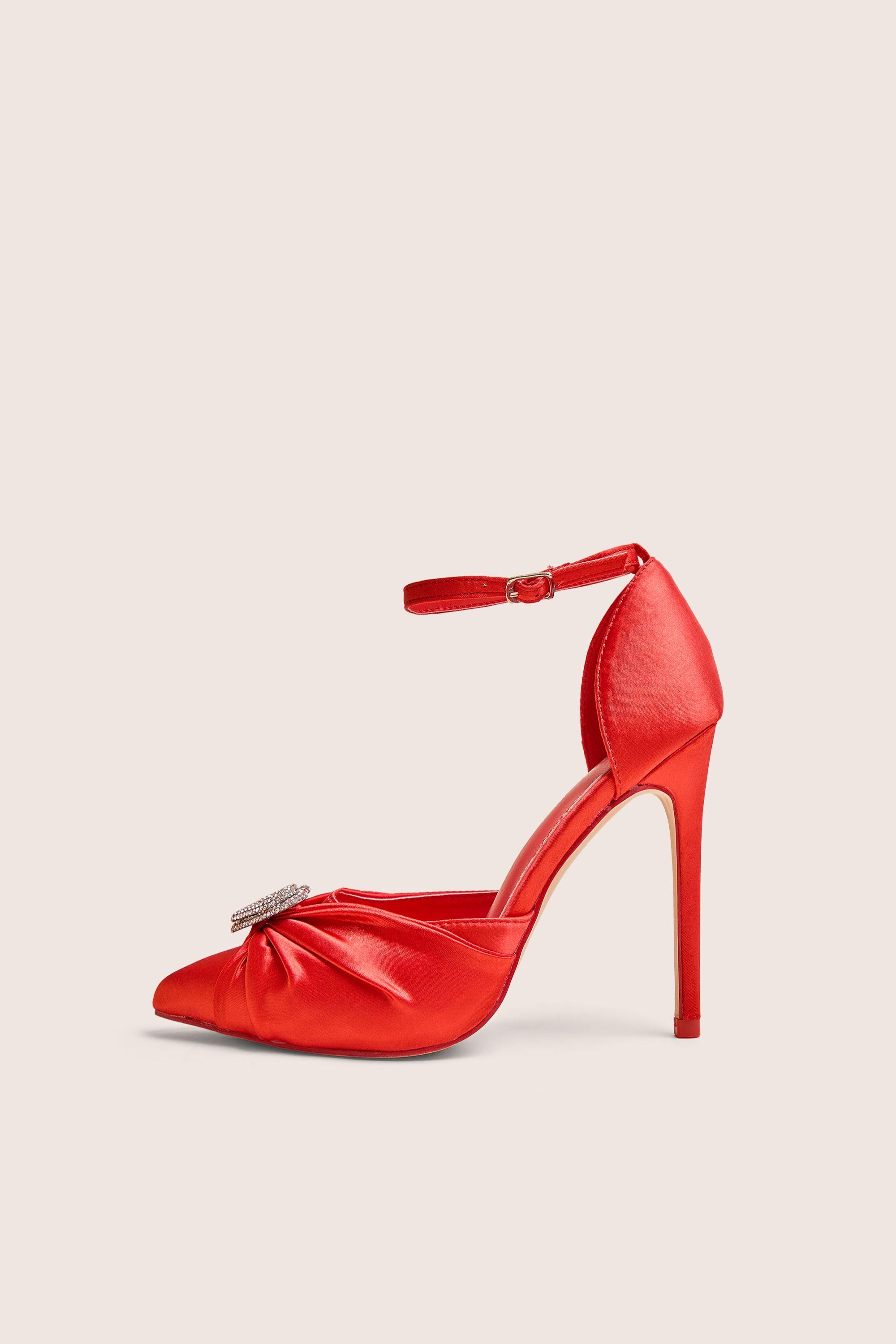 Public Desrie Meant to Be Red Satin Diamante Heart Court Stiletto Heel by PUBLIC DESIRE