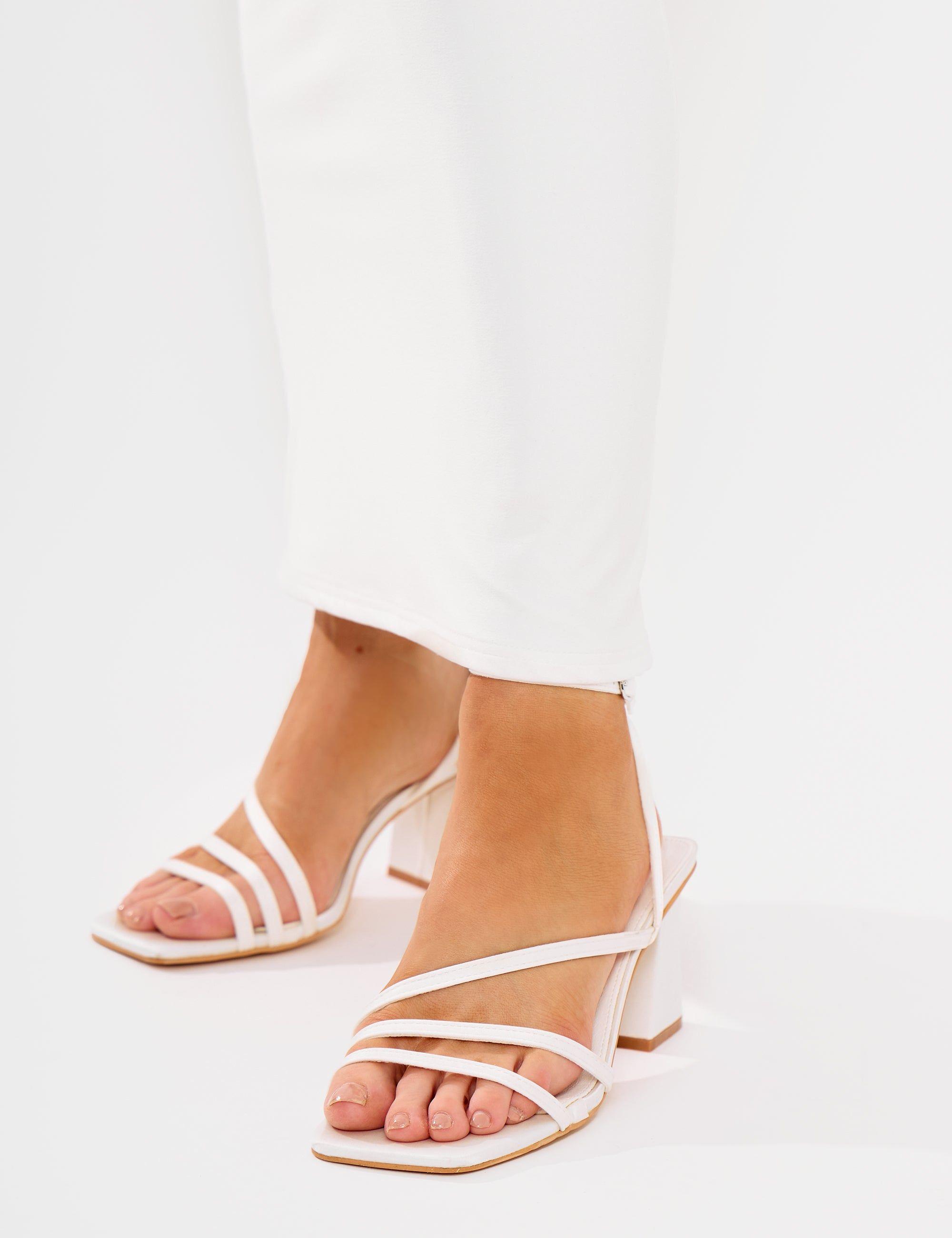 Robin White Strappy Square Toe Mid Block Heels by PUBLIC DESIRE