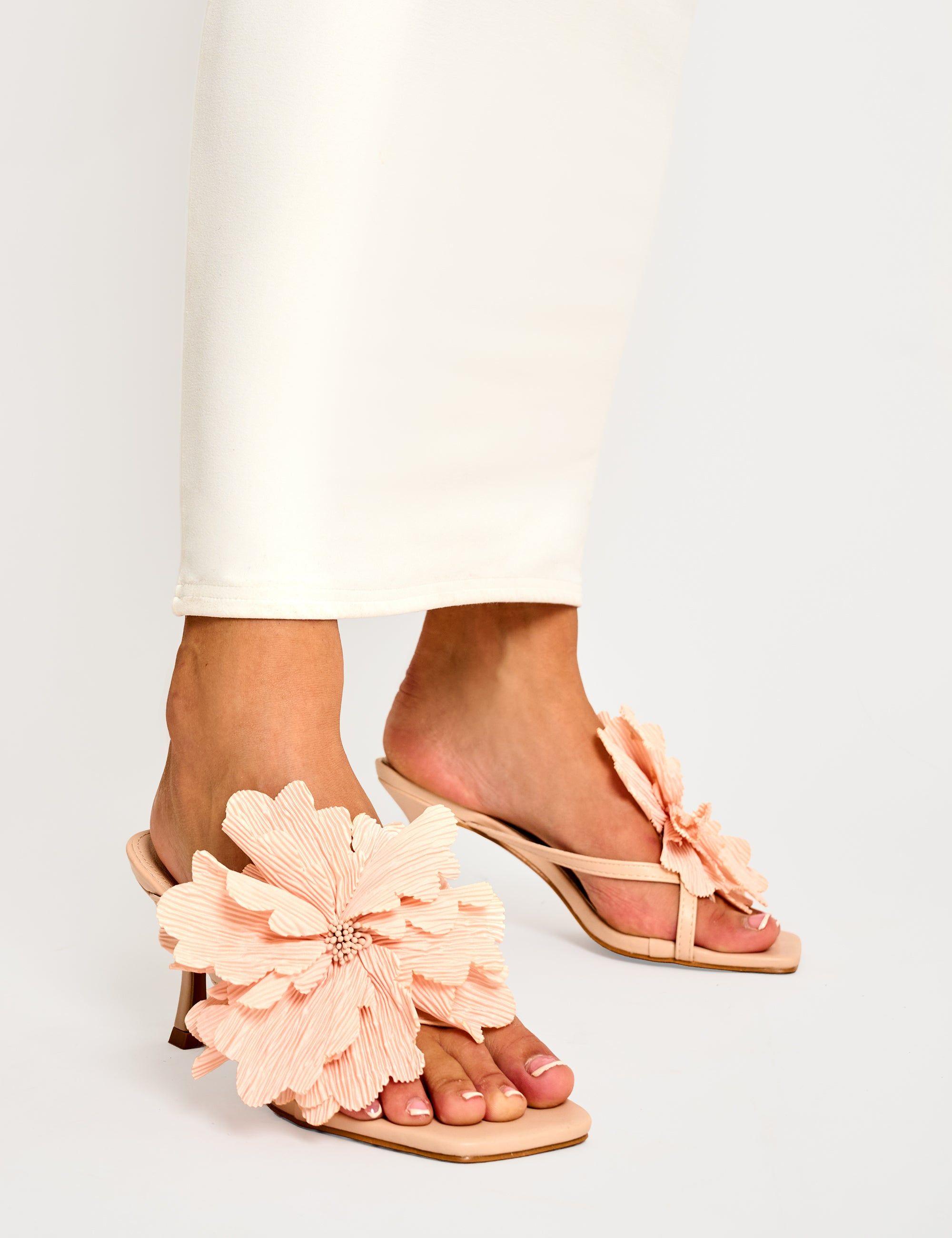 Varley Peach 3-D Flower Mule Mid Heels by PUBLIC DESIRE
