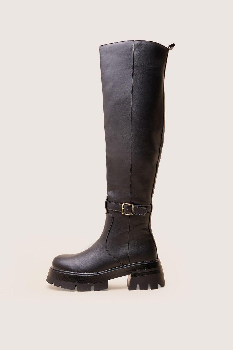 Zelda Black Zip Detail Over the Knee Boots by PUBLIC DESIRE