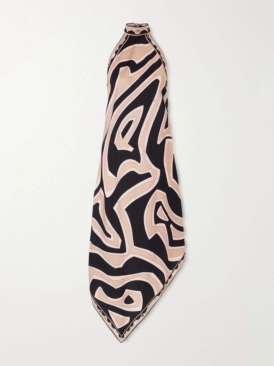 Asymmetric printed silk-twill halterneck dress by PUCCI