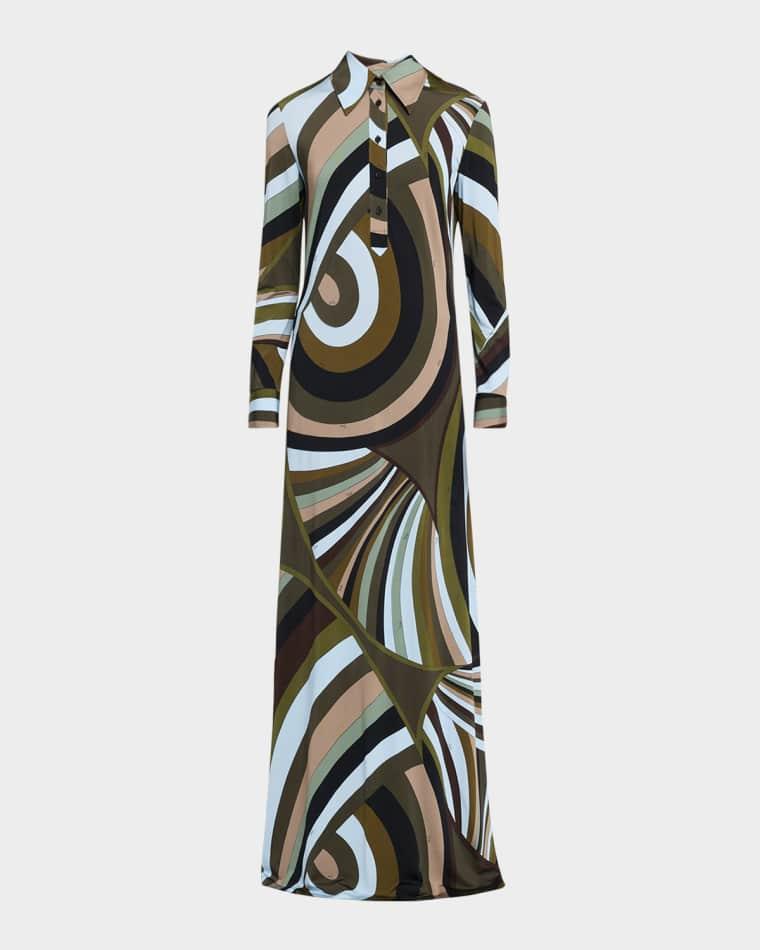 Iride-Print Jersey Long-Sleeve Maxi Shirtdress by PUCCI