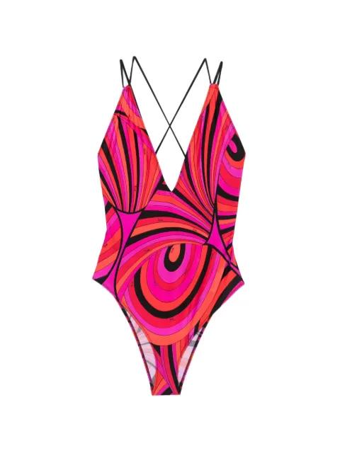Iride-print V-neck swimsuit by PUCCI