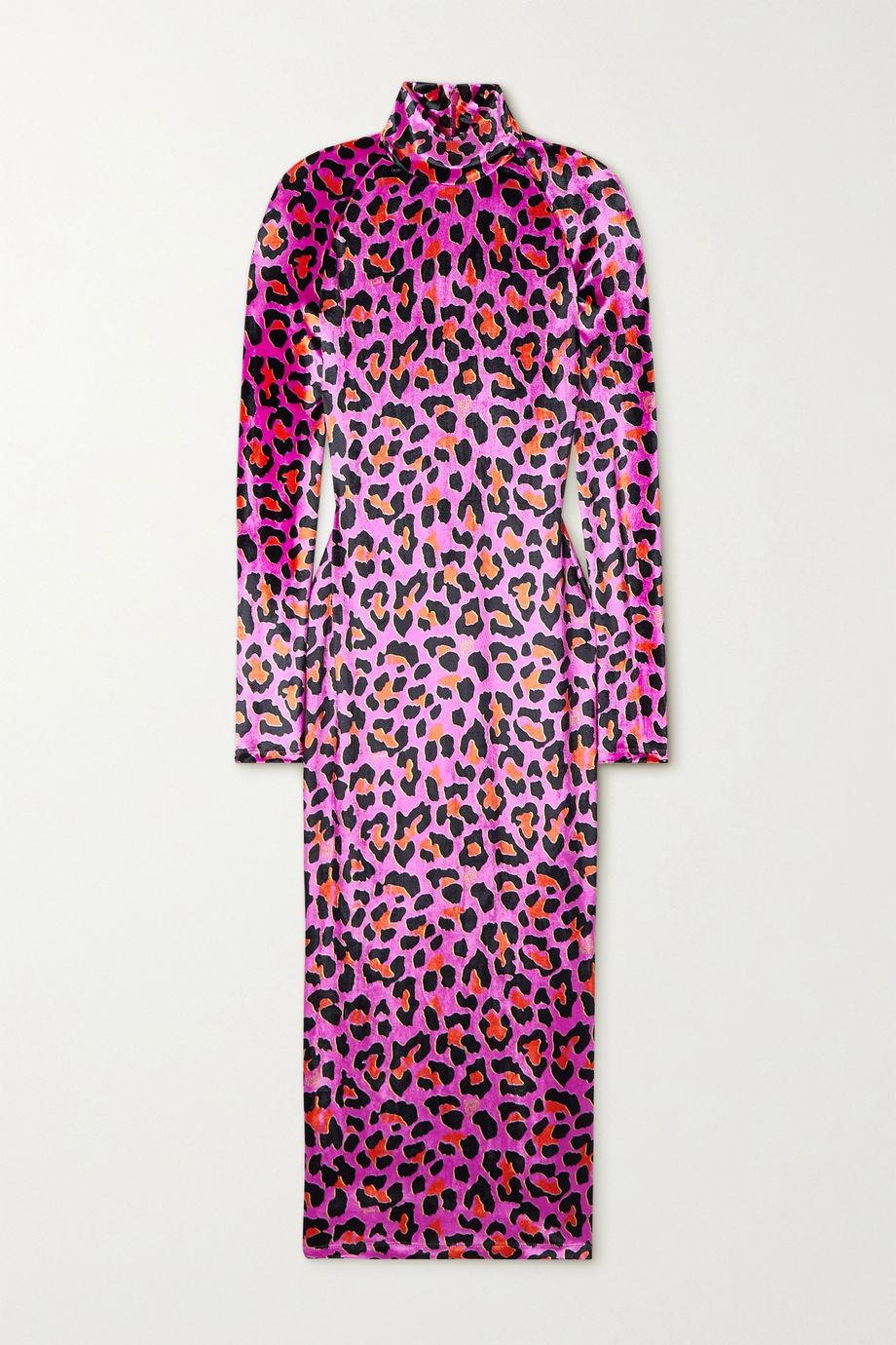 Leopard-print velour turtleneck midi dress by PUCCI