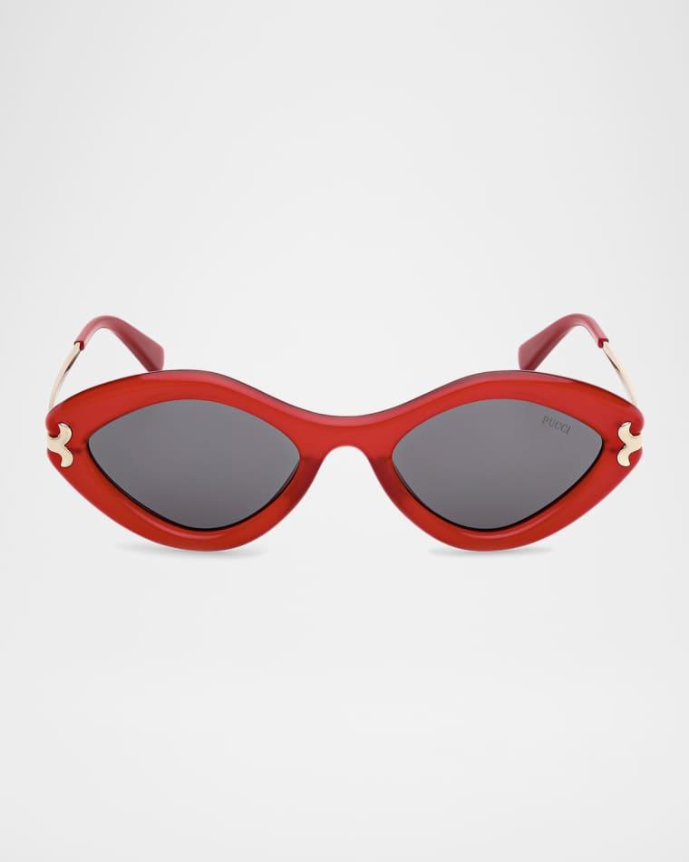 Logo Acetate & Metal Oval Sunglasses by PUCCI