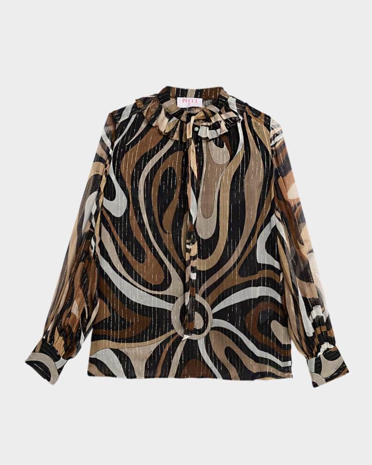 Marmo Print Long-Sleeve Silk Blouse by PUCCI