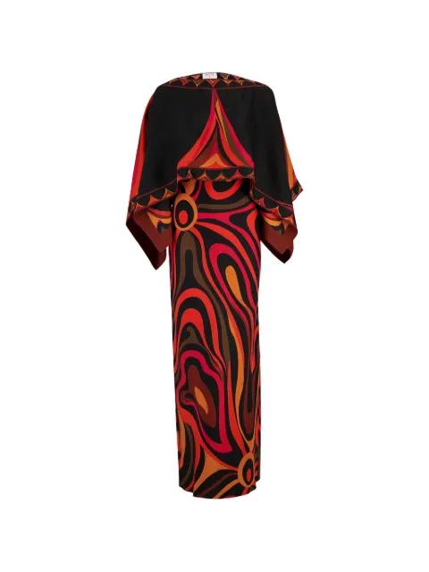 Marmo print cape-overlay maxi dress by PUCCI