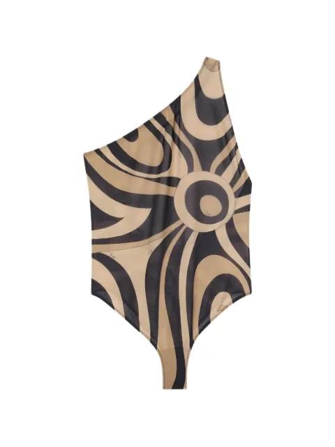 Marmo-print one-shoulder swimsuit by PUCCI