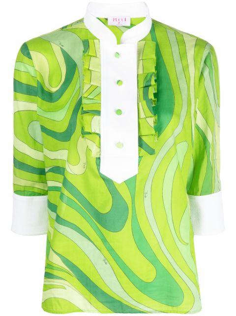 Marmo-print pleated cotton shirt by PUCCI