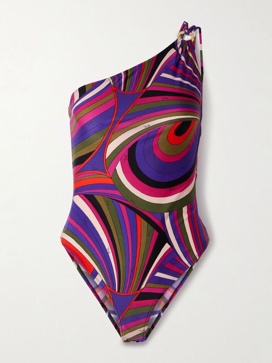 One-shoulder embellished printed swimsuit by PUCCI