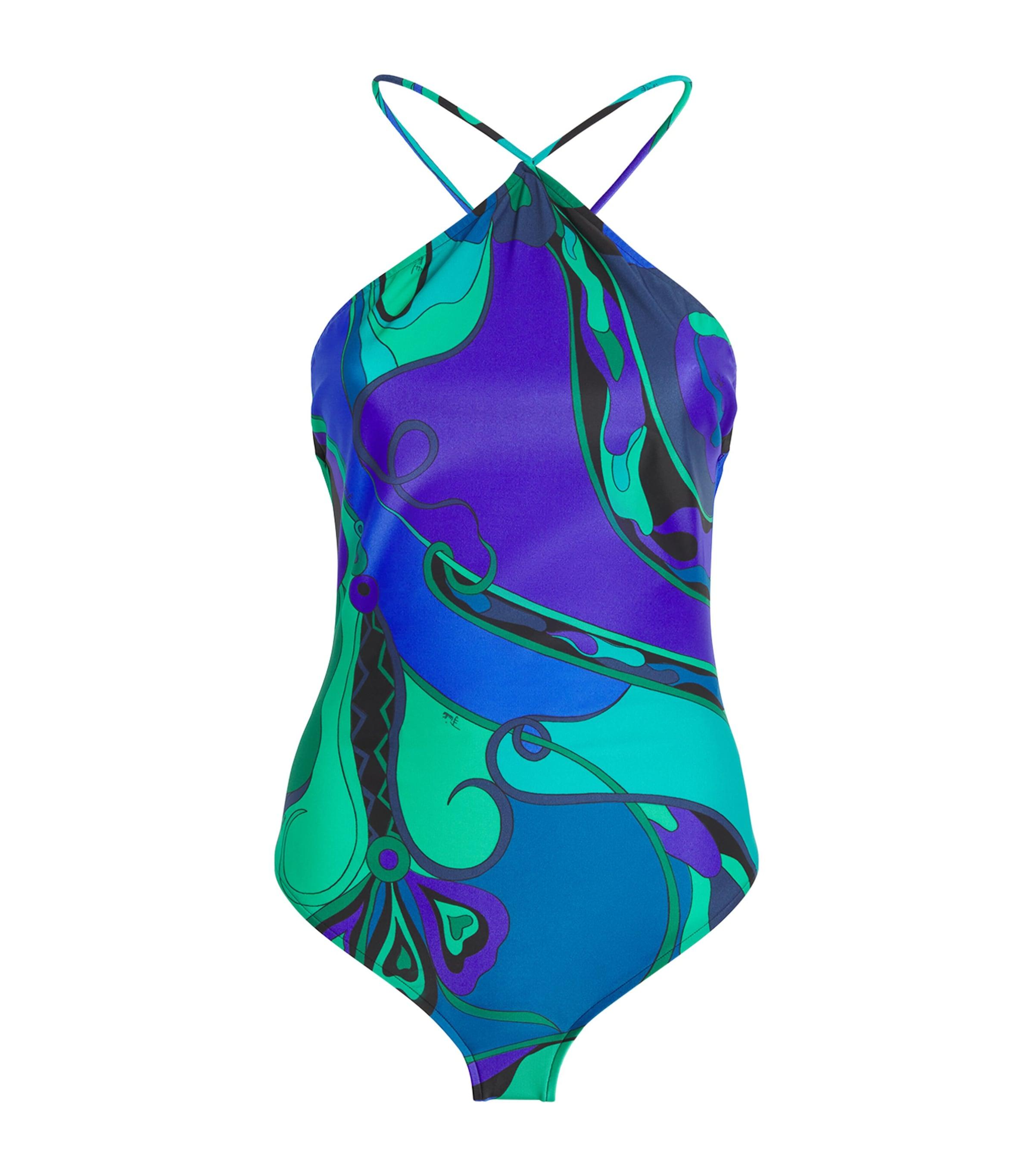 Orchidee Print Halterneck Swimsuit by PUCCI