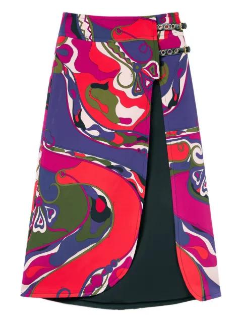Orchidee print buckle midi skirt by PUCCI