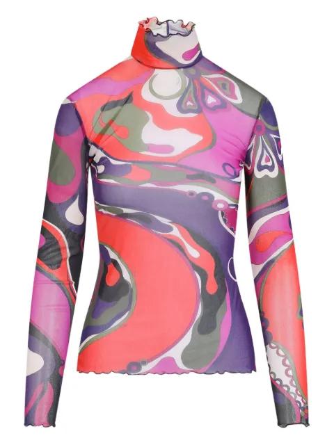 Orchidee-print turtleneck top by PUCCI