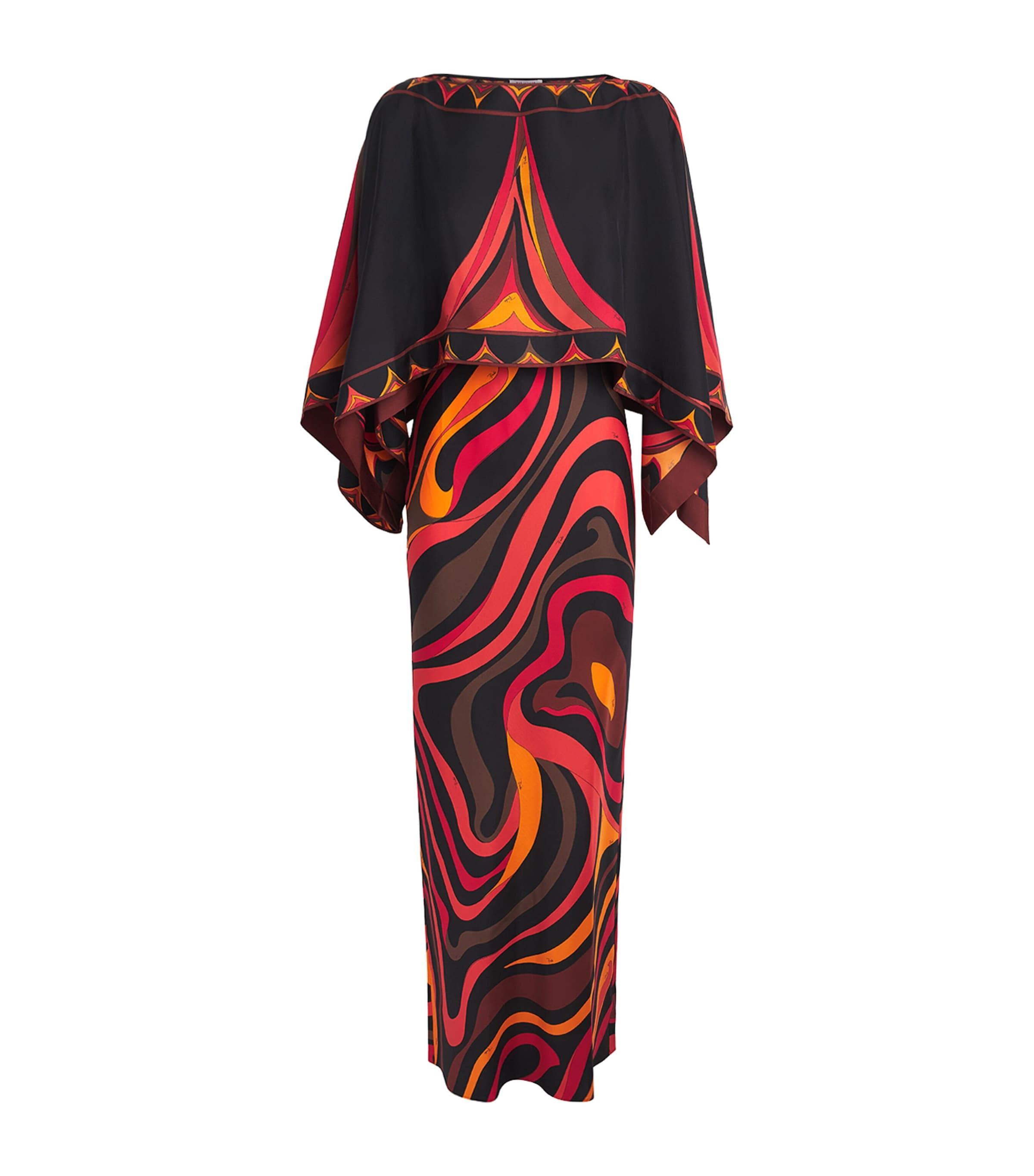 PUCCI Silk Marmo Cape Maxi Dress by PUCCI
