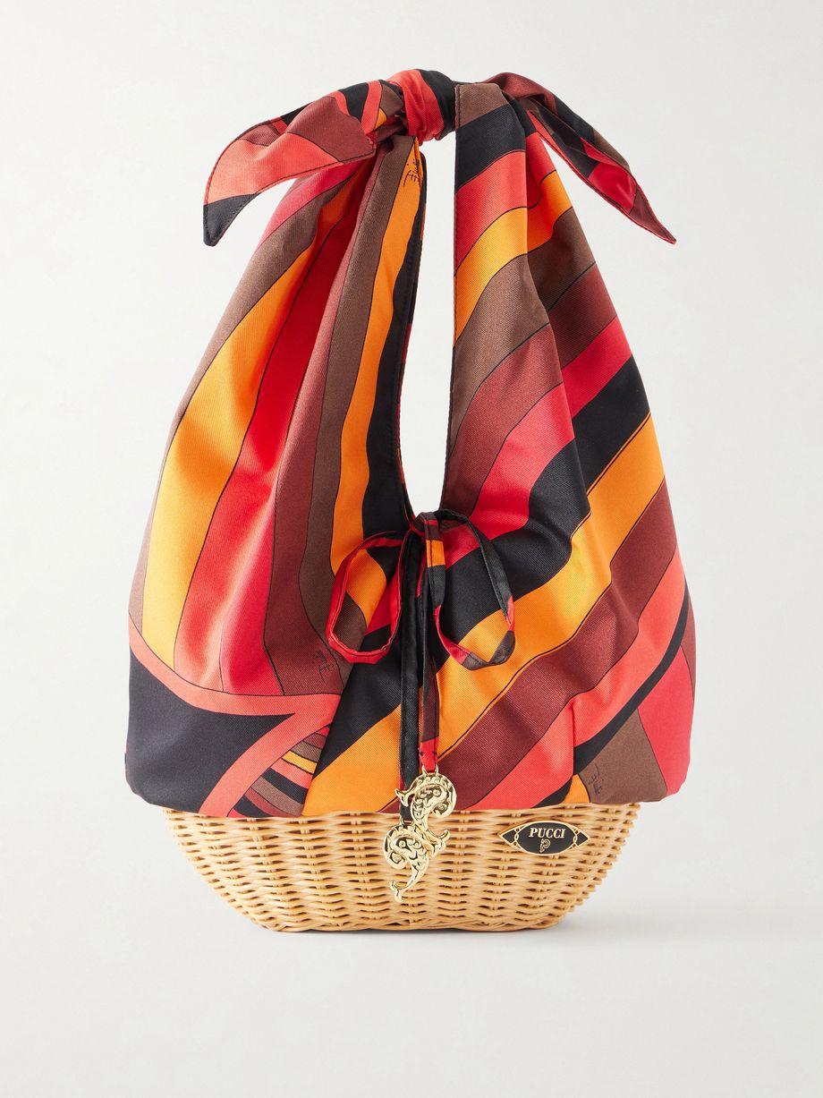 Picnic embellished bamboo-trimmed silk-twill clutch by PUCCI
