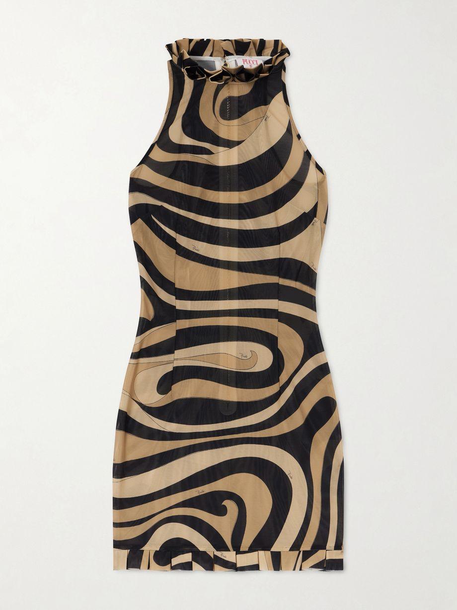 Pleated printed mesh mini dress by PUCCI