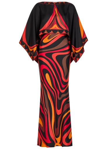 Printed cape-effect silk maxi dress by PUCCI