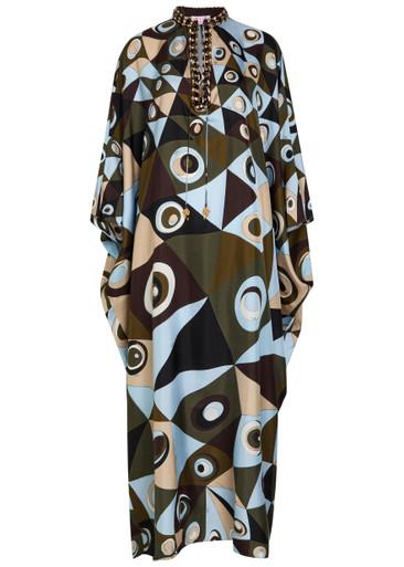 Printed crystal-embellished silk maxi kaftan dress by PUCCI