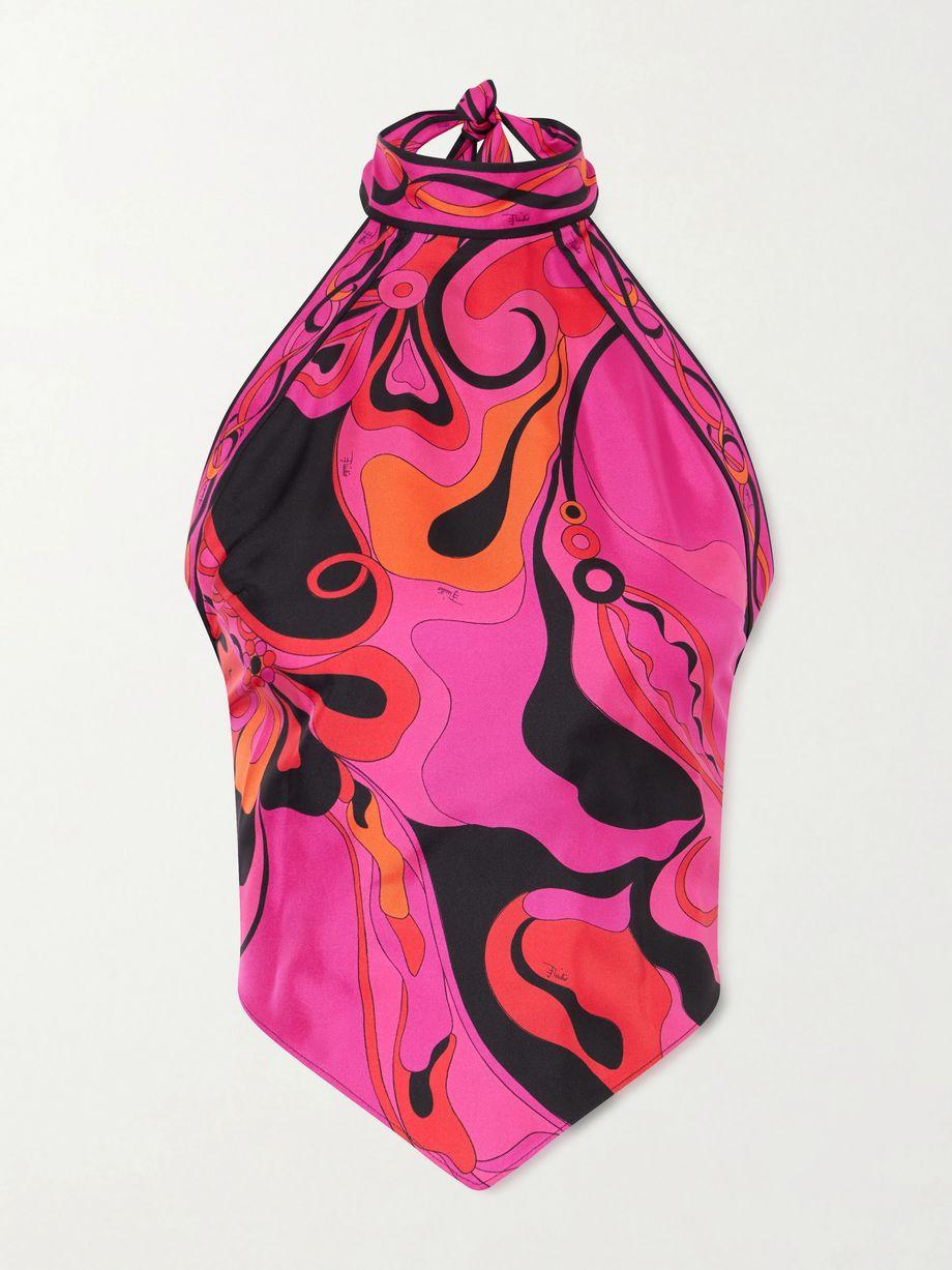 Printed silk-twill halterneck top by PUCCI