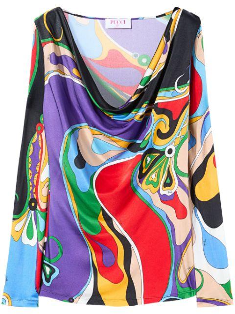 cowl-neck abstract print blouse by PUCCI