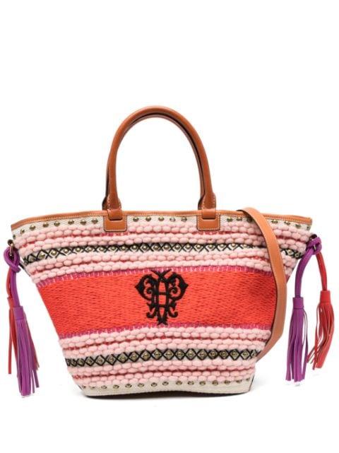 embroidered logo striped tote bag by PUCCI