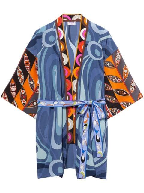 graphic-print silk robe minidress by PUCCI
