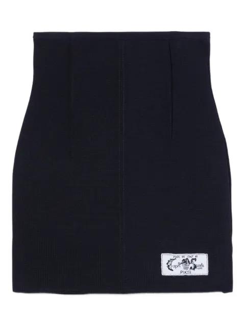label-embellished ribbed mini skirt by PUCCI