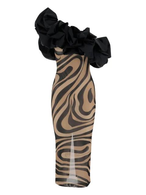 marmo-print one-shoulder dress by PUCCI