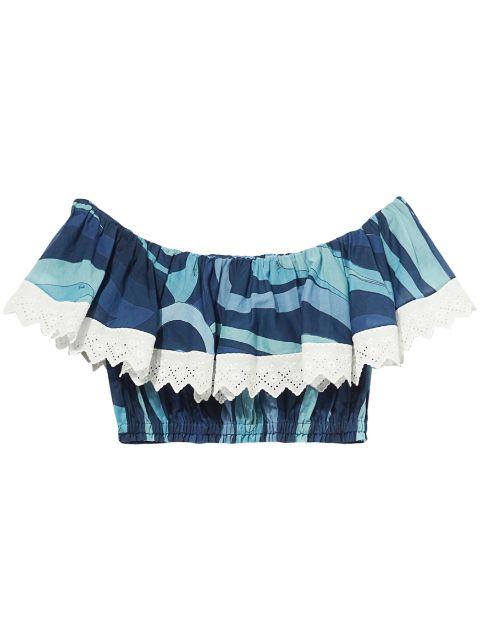 wave-print ruffle-detailing top by PUCCI