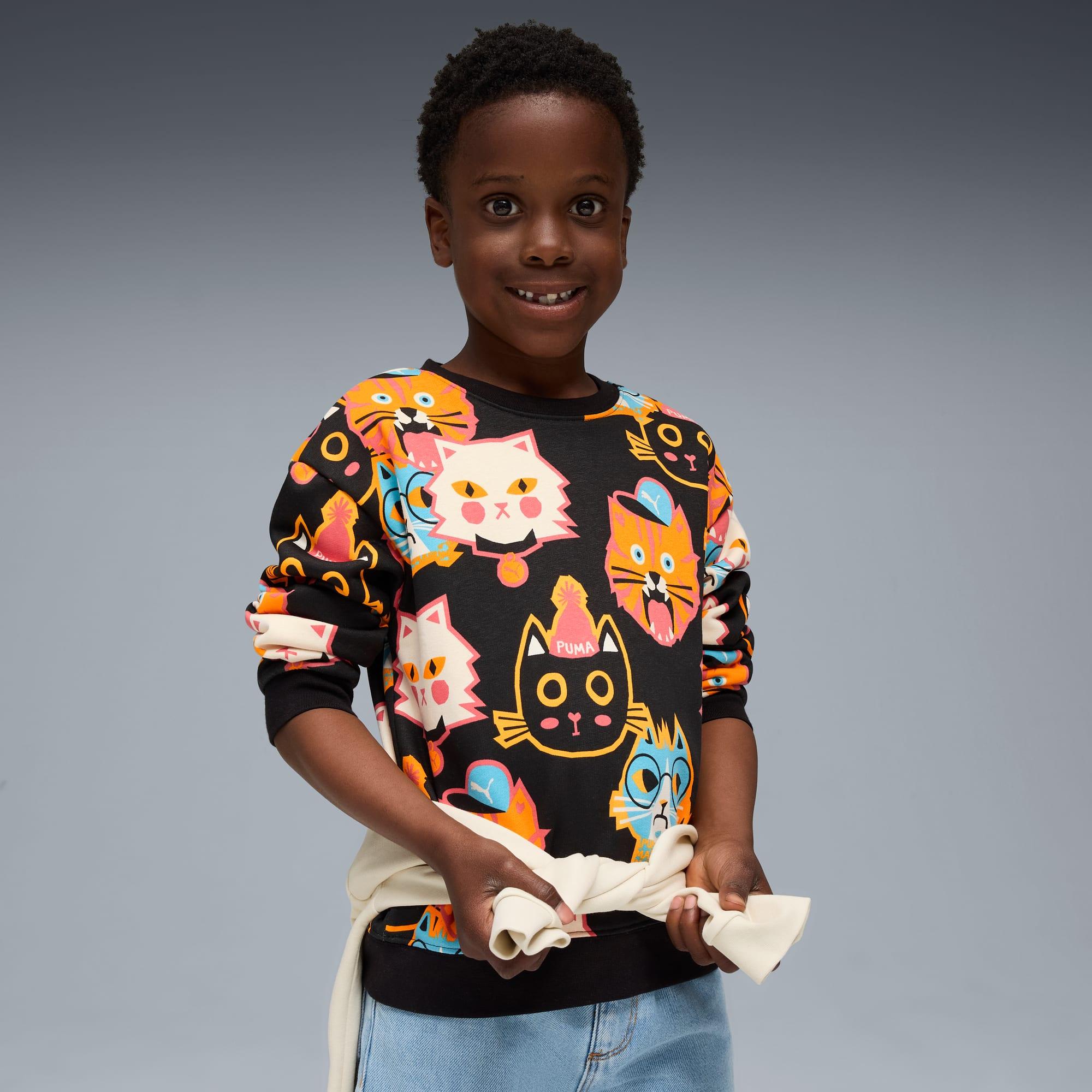 Moody Cat Little Kids' Patterned Crew Neck Sweatshirt by PUMA Moody Cat Little Kids' Patterned Crew Neck Sweatshirt by PUMA