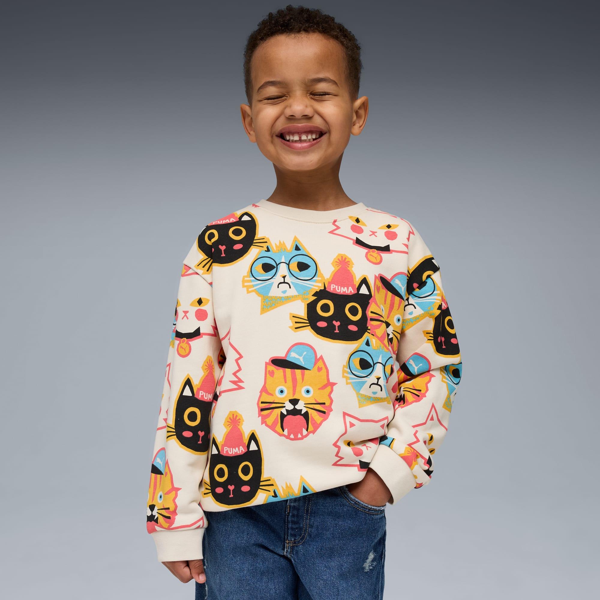 Moody Cat Little Kids' Patterned Crew Neck Sweatshirt by PUMA Moody Cat Little Kids' Patterned Crew Neck Sweatshirt by PUMA
