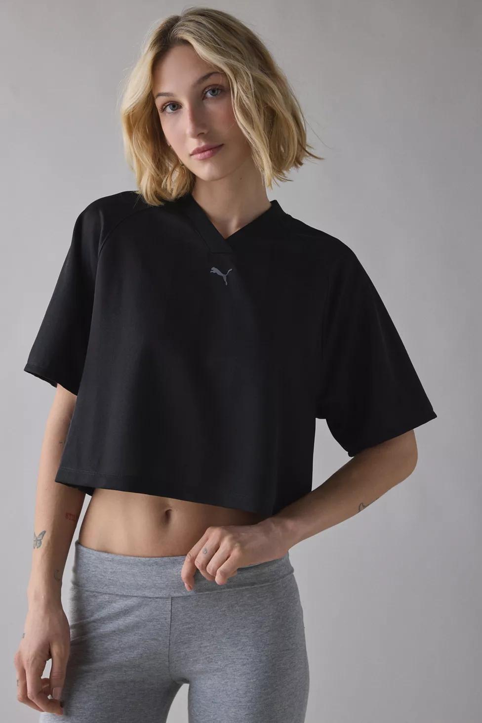 Puma League V-Neck Cropped Jersey Tee by PUMA