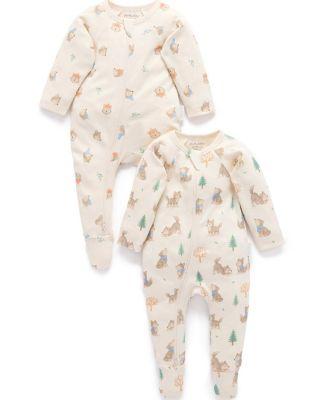 Boys' 2 Pack Printed Zip Footie - Baby by PUREBABY