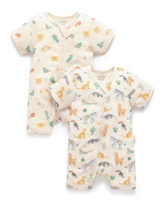 Boys' 2 Pack Short Sleeve Zip Romper Animal - Baby by PUREBABY