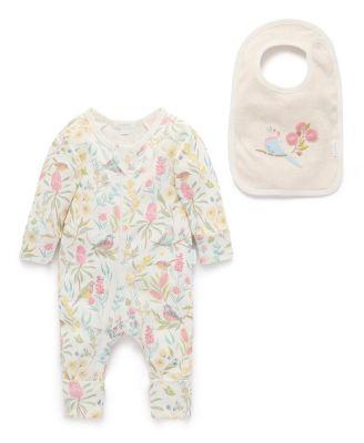 Girls' Australiana Floral Zip Romper & Bib Set - Baby by PUREBABY