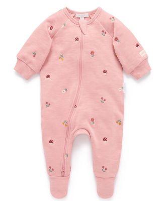 Girls' Embroidered Fleece Zip Footie - Baby by PUREBABY