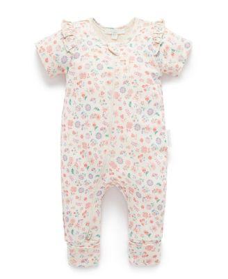 Girls' Printed Short Sleeve Long Leg Ruffle Romper - Baby by PUREBABY